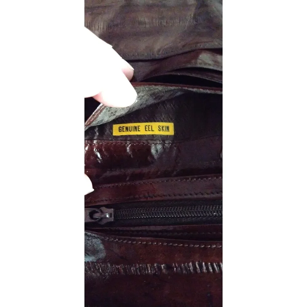 Vintage Genuine Eel Skin Men's Wallet, Deep Burgundy Mahogany